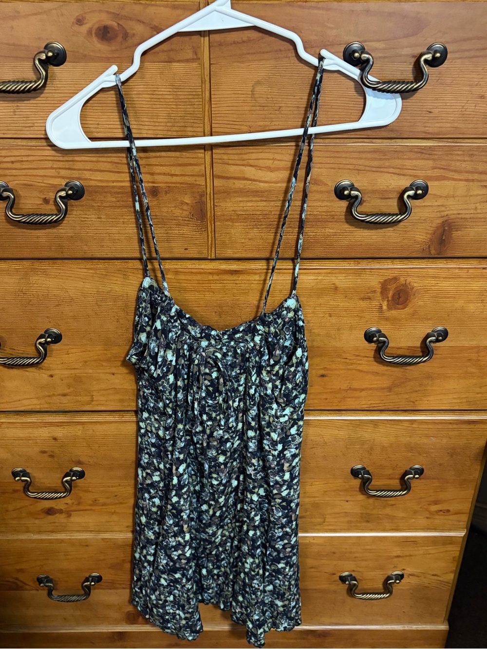 Free People Black Floral Double-Strap Mini Dress